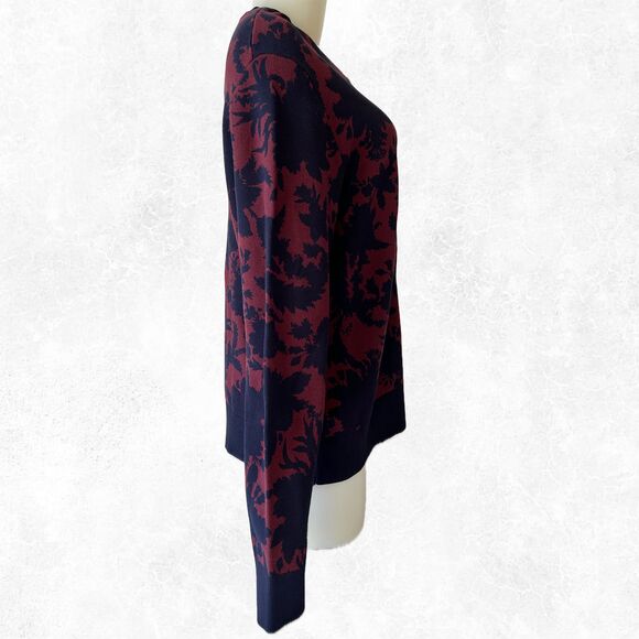 Ann Taylor Navy Black/Rust Print Round Neck Cardigan Sweater - Women's XL - Picture 3 of 5